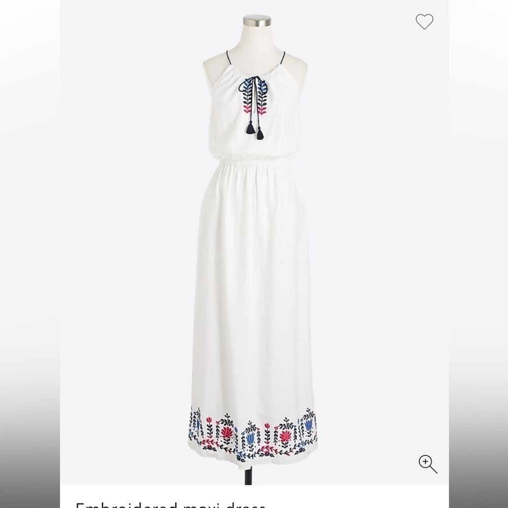 J Crew Factory Embroidered Linen Blend Maxi Dress Sz S White